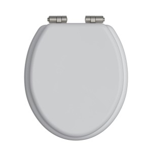 Heritage Toilet Seat Soft Close Brushed Nickel Hinges - White Gloss