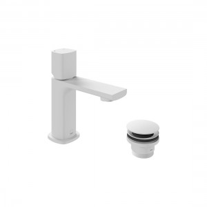 Cameo by Vado Leverless Mini Mono Basin Mixer Tap (Single Taphole) with Universal Waste Matt White [CAM-100M/CC-MW]