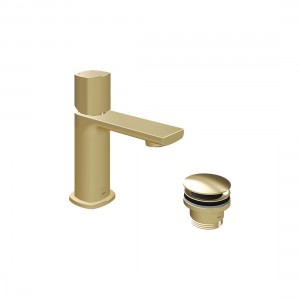 Cameo by Vado Leverless Mini Mono Basin Mixer Tap (Single Taphole) with Universal Waste Satin Brass [CAM-100M/CC-SBR]