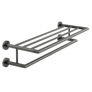 Individual by Vado Spa Bathroom Towel Shelf with Towel Rail 600mm (24 inch) Brushed Black [IND-SPA185B-BLK]