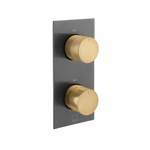 Individual by Vado X Fusion Thermostatic Shower Valve 2 Outlet Vertical Brushed Black & Gold [IND-T148/2-XBGK]