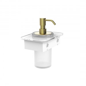 Vado Muse Soap Dispenser Satin Brass with White Glass Shelf [MUS-082B-WHT-SBR] 