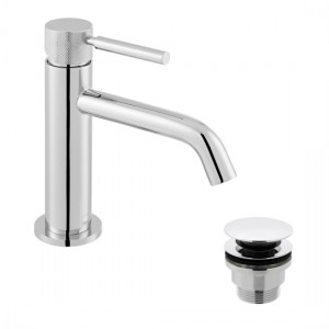 Vado Origins Slimline Mono Basin Mixer Tap with Universal Waste & Knurled Accents (Single Taphole) Chrome [ORI-200/CC-CPK]