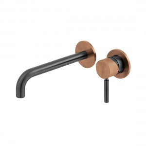 Individual by Vado X Fusion Slimline Wall Mounted Basin Mixer Tap with 180mm Spout (2 Tapholes) Brushed Black & Bronze [IND-ORI209SA-XBZK]