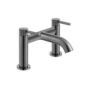 Individual by Vado Origins Deck Mounted Bridge Bath Filler Tap with Knurled Accents Brushed Black [IND-ORI237-BLKK]
