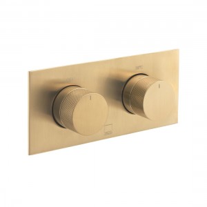 Individual by Vado Thermostatic Shower Valve 2 Outlet Horizontal with Knurled Accents Brushed Gold [IND-T148/2-H-BRGK]