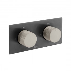 Individual by Vado X Fusion Thermostatic Shower Valve 2 Outlet Horizontal Brushed Black & Nickel [IND-T148/2-H-XBNK]