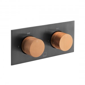 Individual by Vado X Fusion Thermostatic Shower Valve 2 Outlet Horizontal Brushed Black & Bronze [IND-T148/2-H-XBZK]