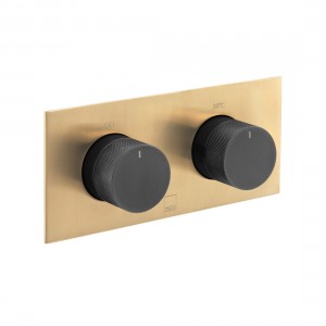Individual by Vado X Fusion Thermostatic Shower Valve 2 Outlet Horizontal Brushed Gold & Black [IND-T148/2-H-XGBK]
