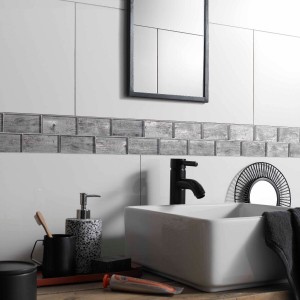 Verona Horizon Wood Effect Mosaic Wall Tile (Brick Style) 300 x 300mm Silver [G30237]