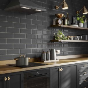 Verona Metro Ceramic Wall Tile 200 x 100mm Dark Grey Gloss [P10251]