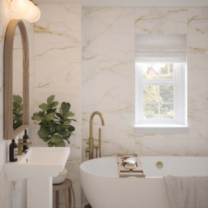 Verona Goldman Matt Ceramic Wall Tile 600 x 300mm White (Marble Effect) [P12877]