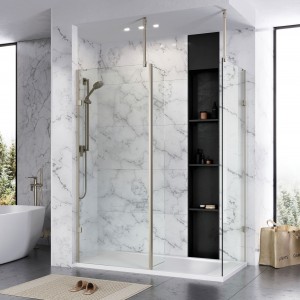 Roman Liberty Corner Wetroom Panel 757mm Clear Glass Brushed Nickel [KLCP813N] [WETROOM PANEL ONLY - BRACE BARS/FIXINGS NOT INCLUDED]