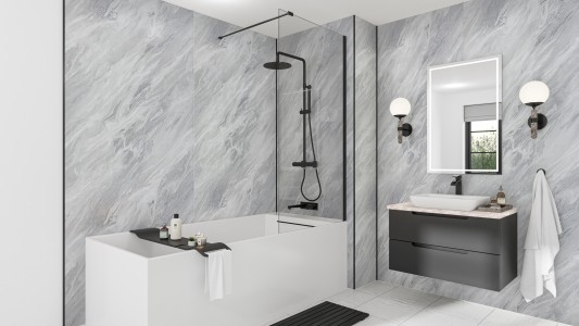 Wetwall Mermaid Square Edge Laminate Shower Panel 2420 x 900mm Brera Marble [11900383]
