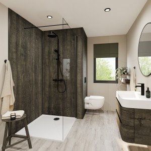 Wetwall Mermaid Square Edge Laminate Shower Panel 2420 x 900mm Charred Elm [11900398]
