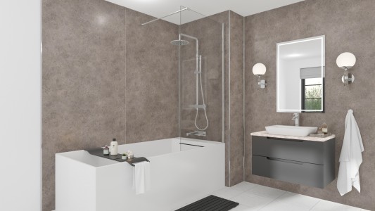 Wetwall Mermaid Square Edge Laminate Shower Panel 2420 x 900mm Greige Stone [11900387]