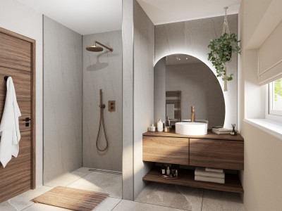 Wetwall Mermaid Square Edge Laminate Shower Panel 2420 x 900mm Gris Granite [11900385]