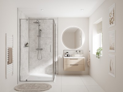 Wetwall Mermaid Square Edge Laminate Shower Panel 2420 x 900mm Light Stone [WP-LST-2420X900-CC]