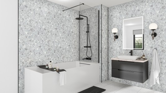 Wetwall Mermaid Square Edge Laminate Shower Panel 2420 x 900mm Linate Terrazzo [11900382]