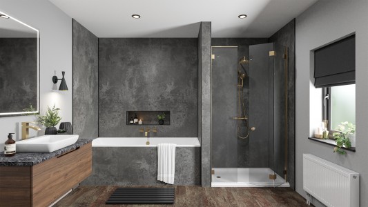 Wetwall Mermaid Square Edge Laminate Shower Panel 2420 x 900mm Magma Stone [11900394]