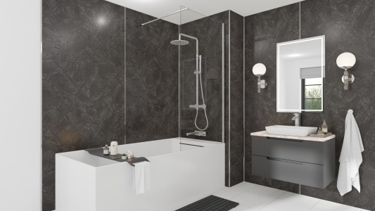 Wetwall Mermaid Square Edge Laminate Shower Panel 2420 x 900mm Nero Marble [11900399]
