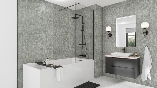 Wetwall Mermaid Square Edge Laminate Shower Panel 2420 x 900mm Platinum Stone [WP-MS-2420X900-CC]