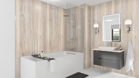 Wetwall Mermaid Square Edge Laminate Shower Panel 2420 x 900mm Scandi Oak [11900395]