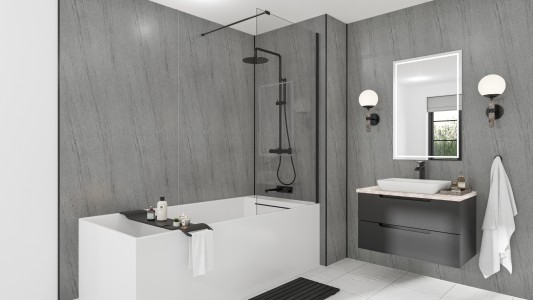 Wetwall Mermaid Square Edge Laminate Shower Panel 2420 x 900mm Silver Granite [11900386]
