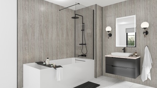 Wetwall Mermaid Square Edge Laminate Shower Panel 2420 x 900mm Silver Oak [11900397]