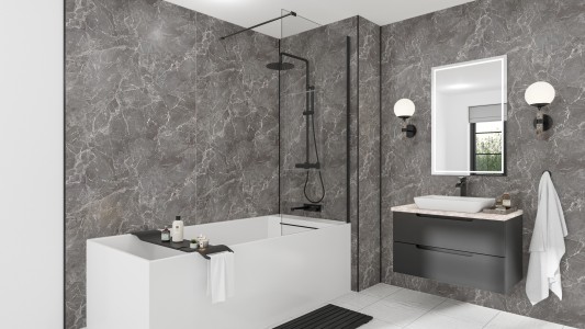 Wetwall Mermaid Square Edge Laminate Shower Panel 2420 x 1210mm Welsh Slate [WP-WS-2420X1200-CC]
