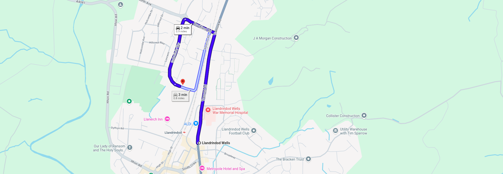 Directions to Llandrindod Wells Branch